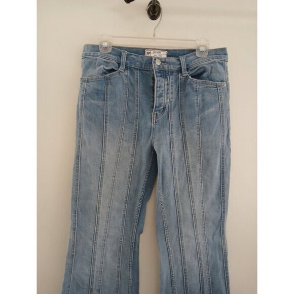 Free People Flare Decorative Seams Festival Boho Denim Blue Jeans Women's 30 - Picture 4 of 7